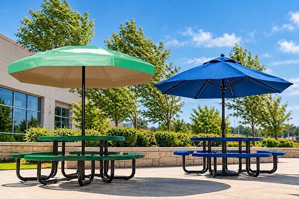 Commercial patio umbrella pole and properly secured mounting hardware